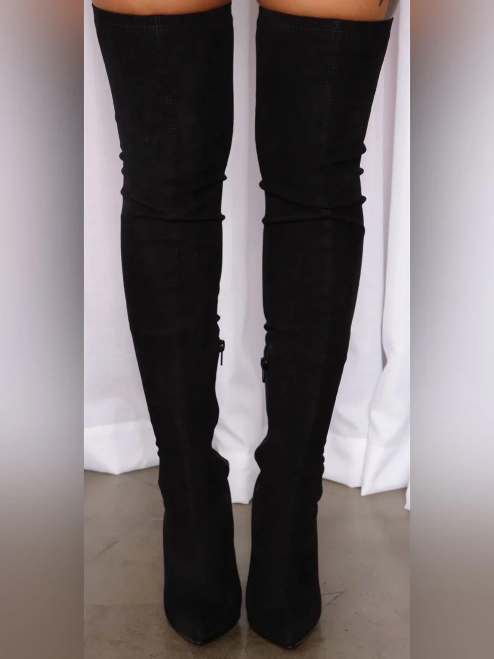 Fashion Nova Black Over-the-Knee Suede Block Heel Boots Size 8